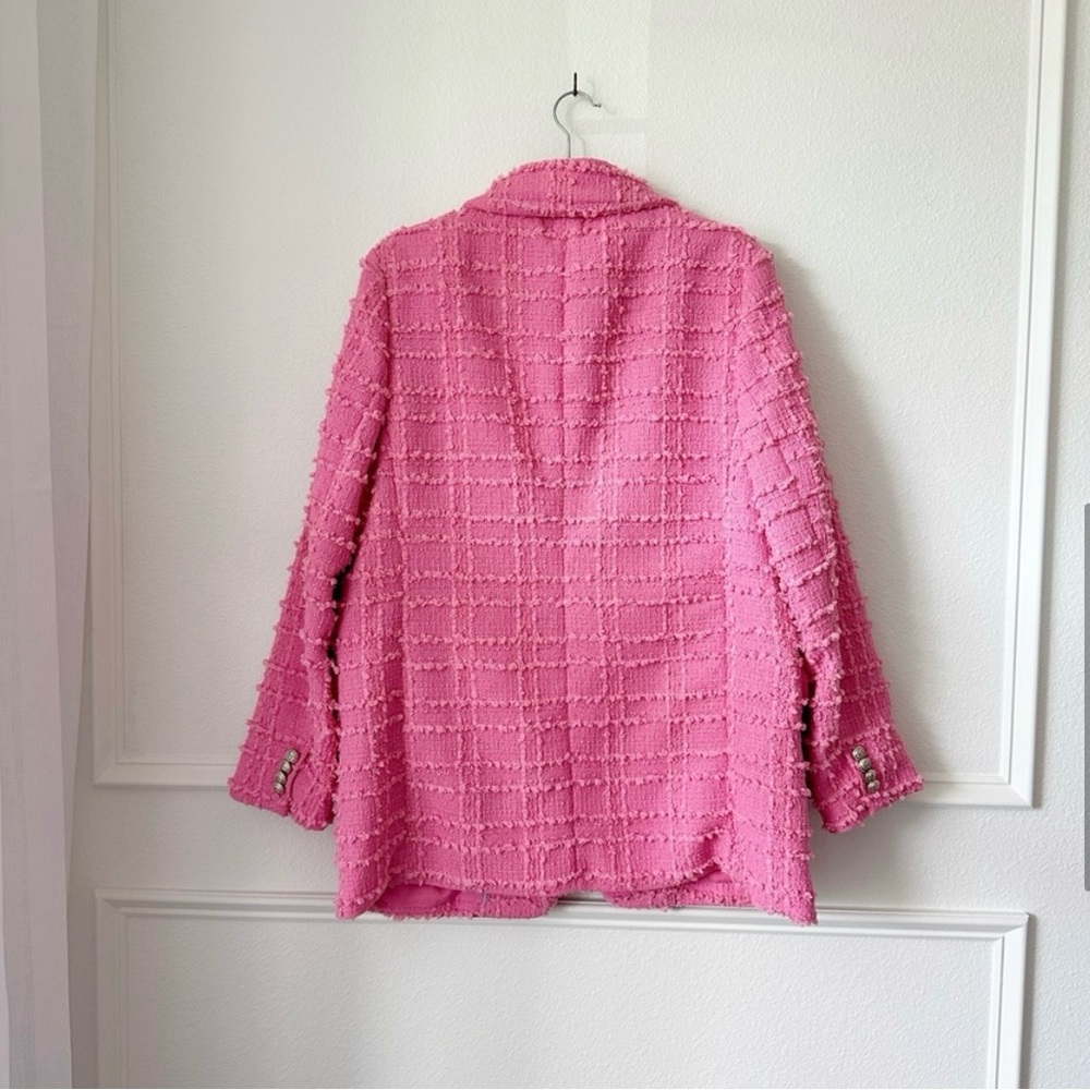 H&M Textured-Weave Single Button Jacket Blazer in Pink sz L
